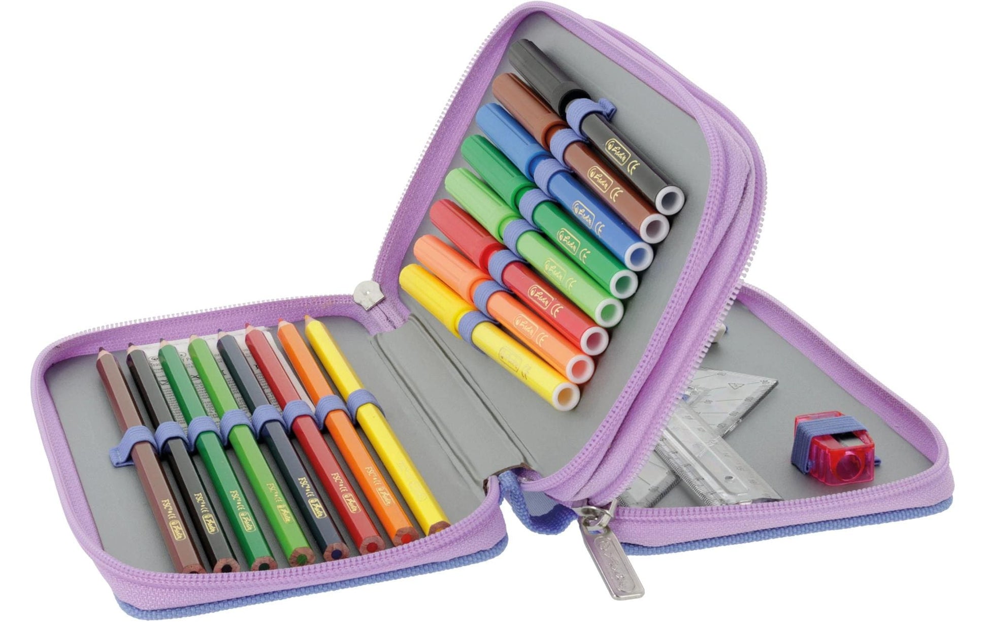 Herlitz Mystic Mermaid – Schüleretui, 2 Klappen, gefüllt (23-teilig), Blau/Pink, 19,3 × 5 × 11,5 cm