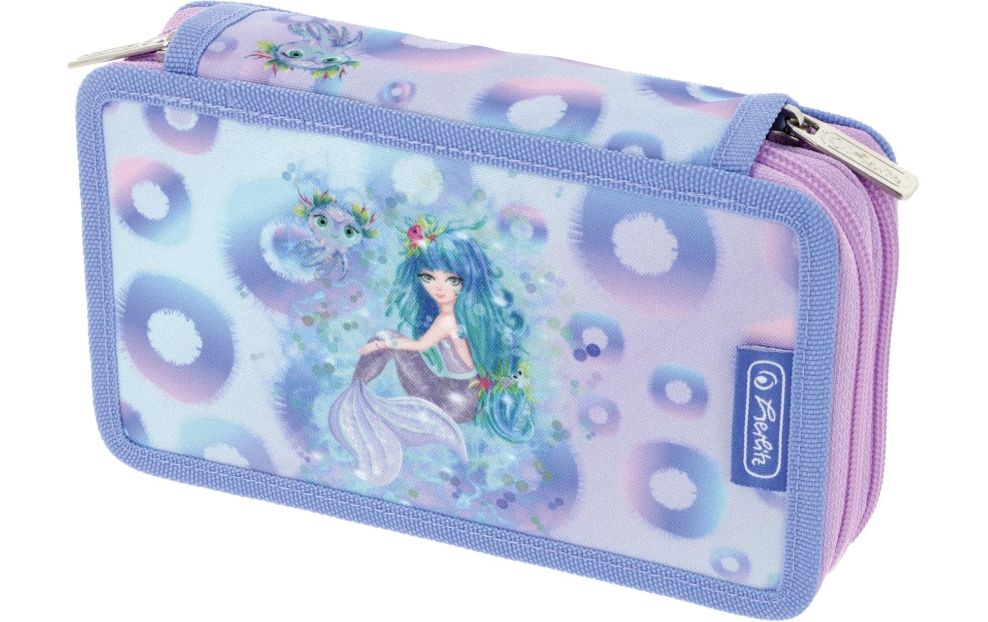 Herlitz Mystic Mermaid – Schüleretui, 2 Klappen, gefüllt (23-teilig), Blau/Pink, 19,3 × 5 × 11,5 cm