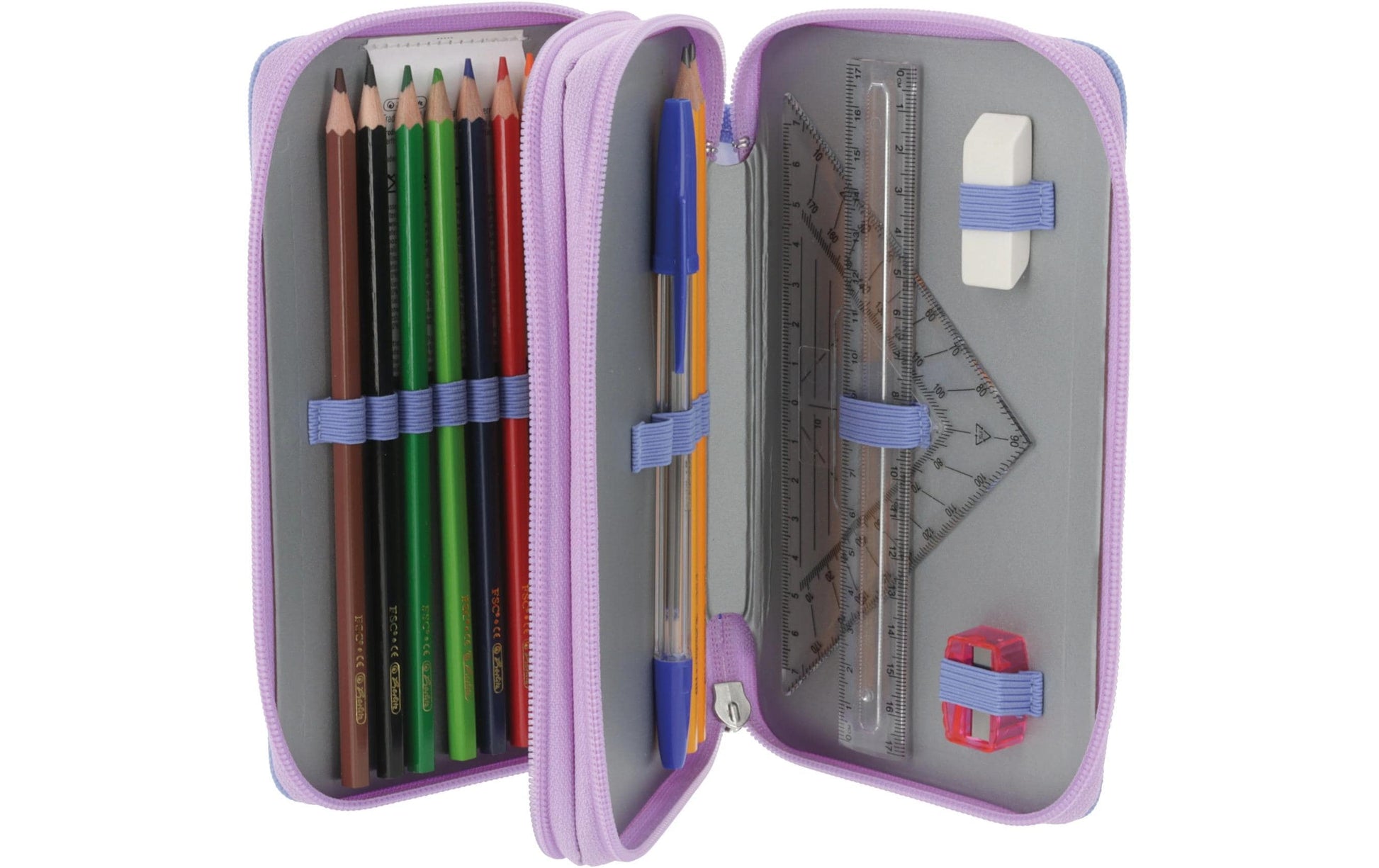 Herlitz Mystic Mermaid – Schüleretui, 2 Klappen, gefüllt (23-teilig), Blau/Pink, 19,3 × 5 × 11,5 cm