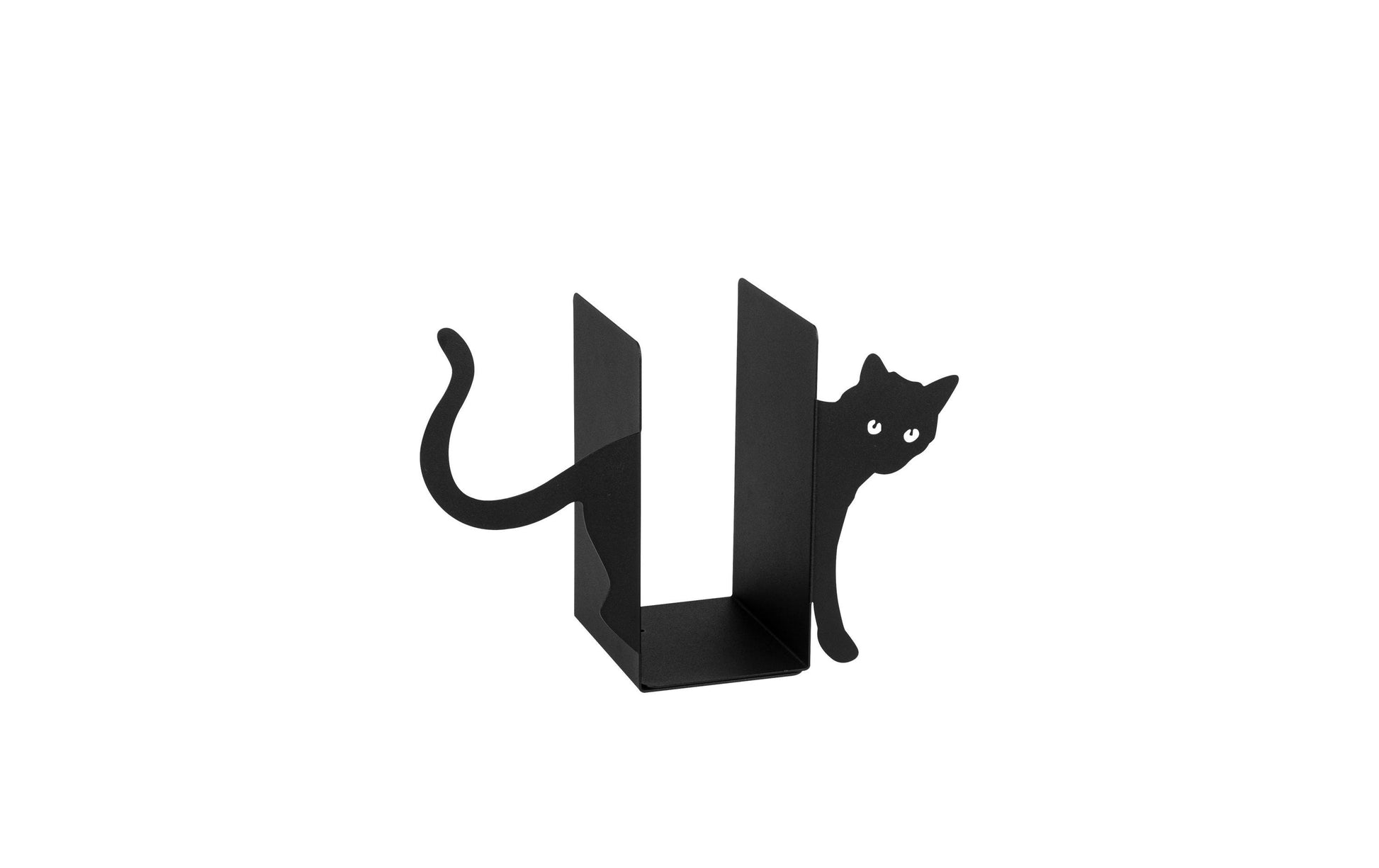 Wallxpert Katze Buchstützen – schwarz, Metall, B 350 × H 220 × T 140 mm