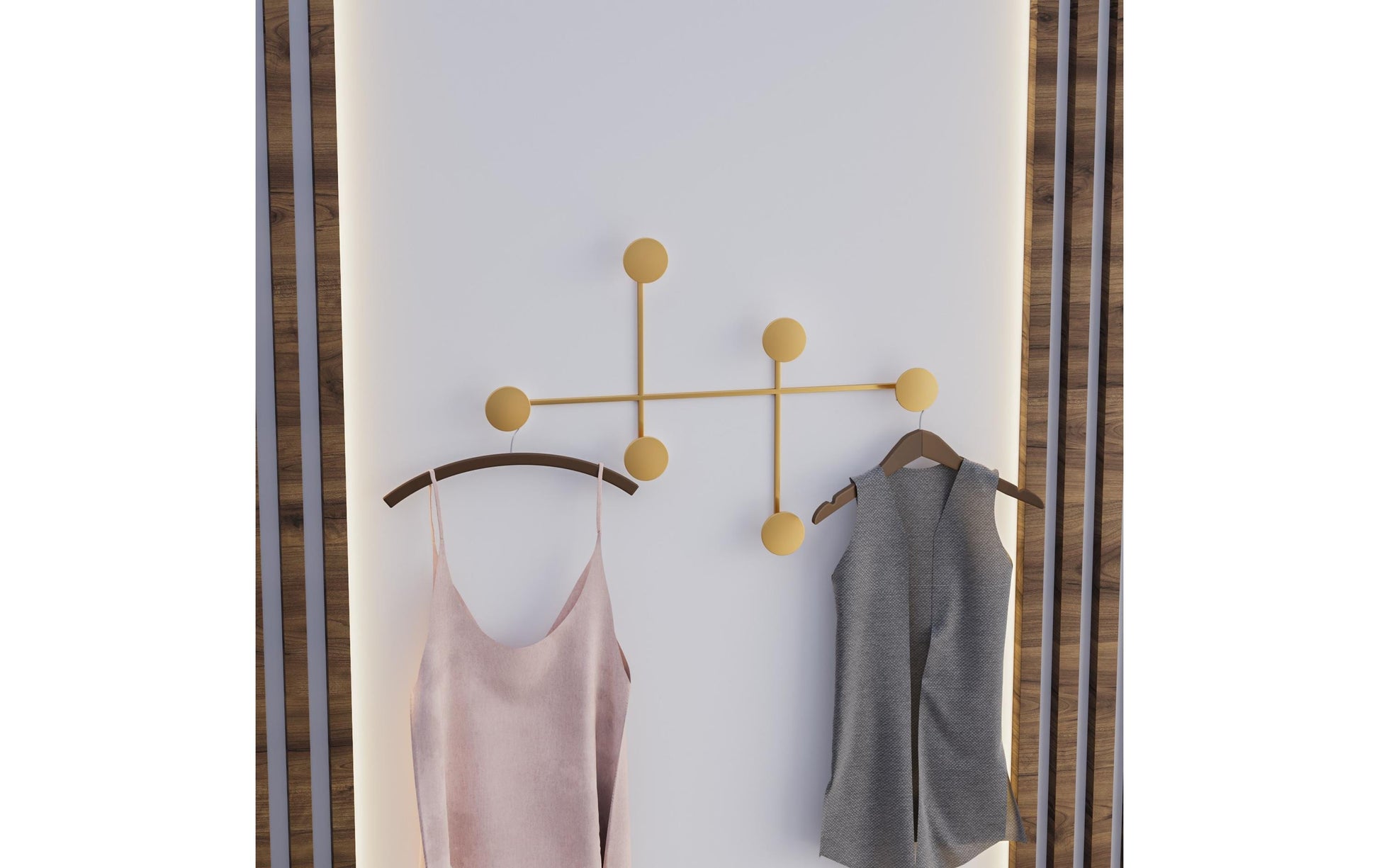 Wallxpert Wandgarderobe – 6 Haken, Stahl, Gold, 82 × 10 × 60 cm