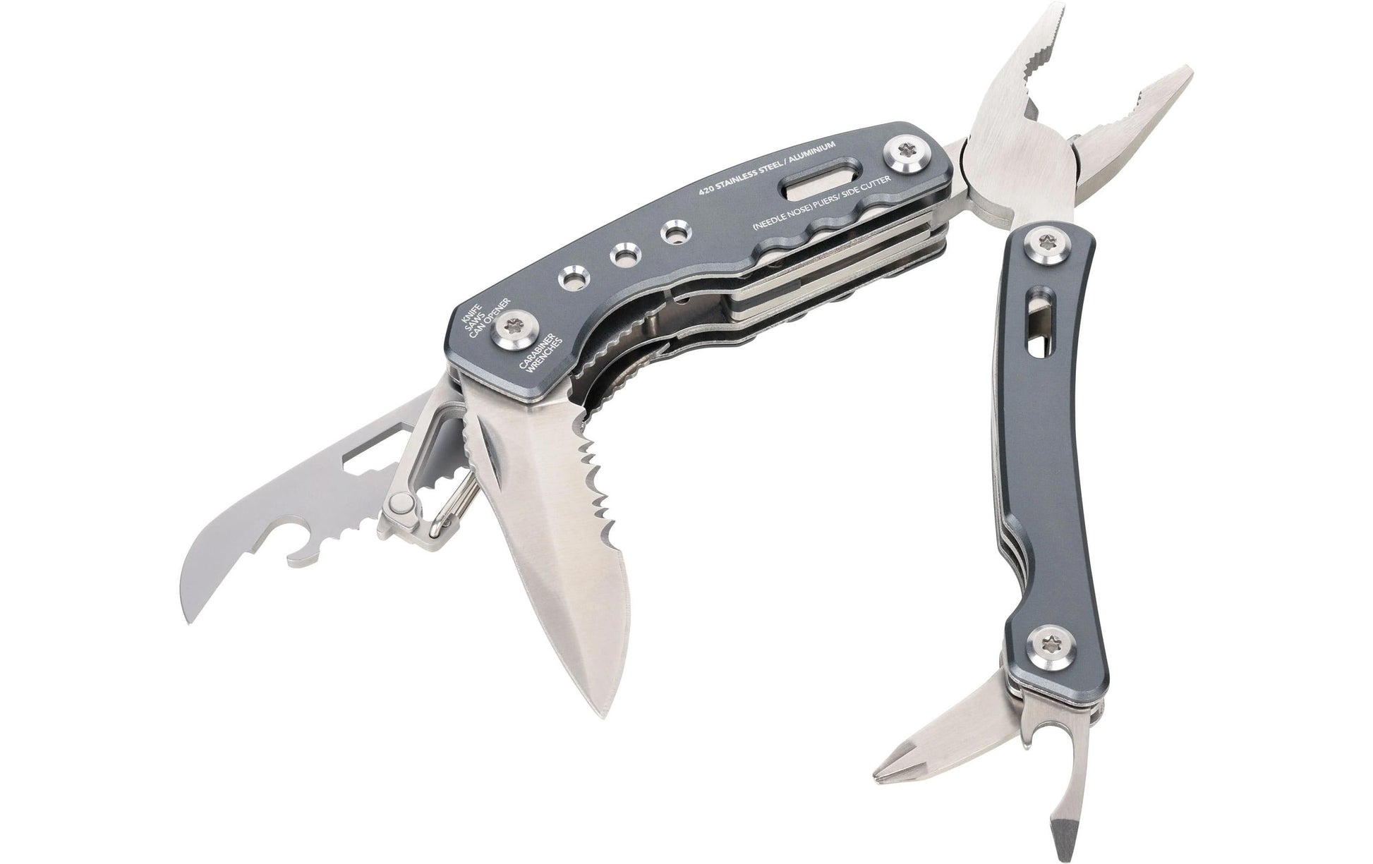 TROIKA Multitool – 15 Funktionen, Taschengrösse, mit Zange, Messer, Säge, Aluminium/Edelstahl