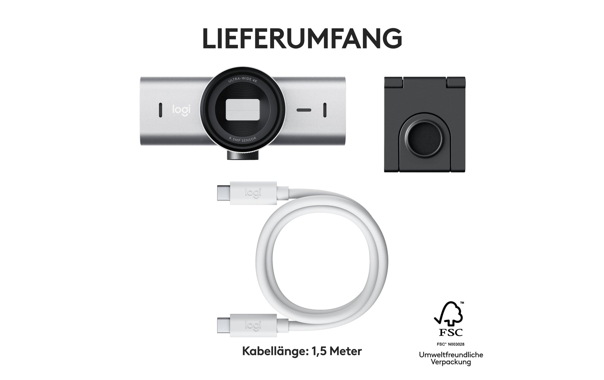 Logitech MX Brio Webcam – 4K Ultra HD, 30 fps, Autofokus, USB 3.0, Sichtschutz – Grau