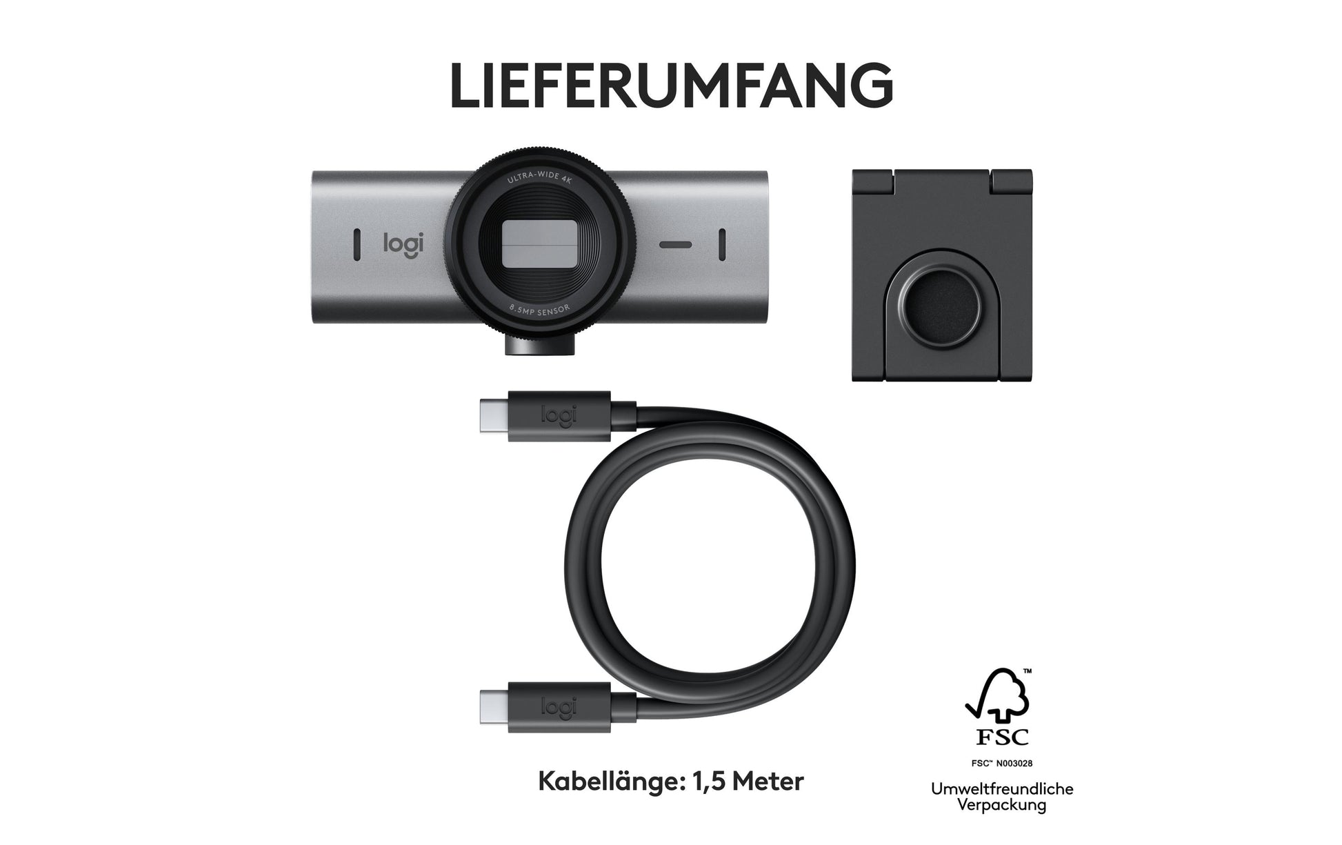 Logitech Brio Webcam – 4K Ultra HD, 30 fps, Autofokus, USB-C, Sichtschutz – Graphit