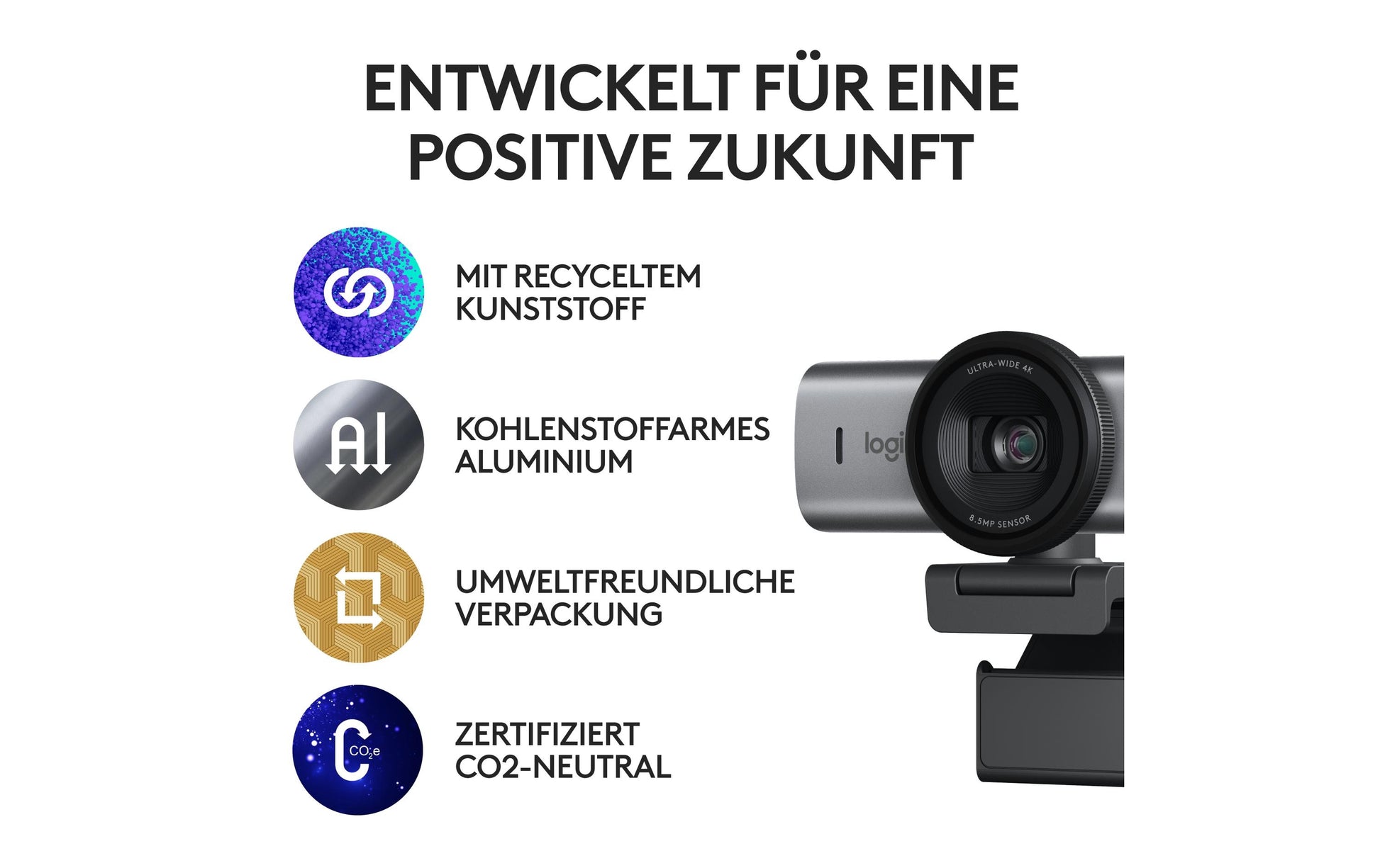 Logitech Brio Webcam – 4K Ultra HD, 30 fps, Autofokus, USB-C, Sichtschutz – Graphit