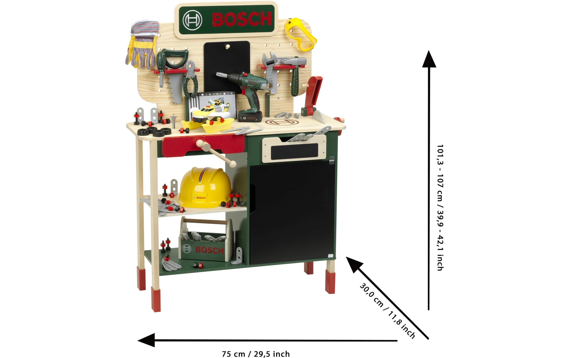 Theo Klein Bosch Werkbank – 75 × 107 × 30 cm – ab 3 Jahren – Kunststoff, Holz – Mehrfarbig
