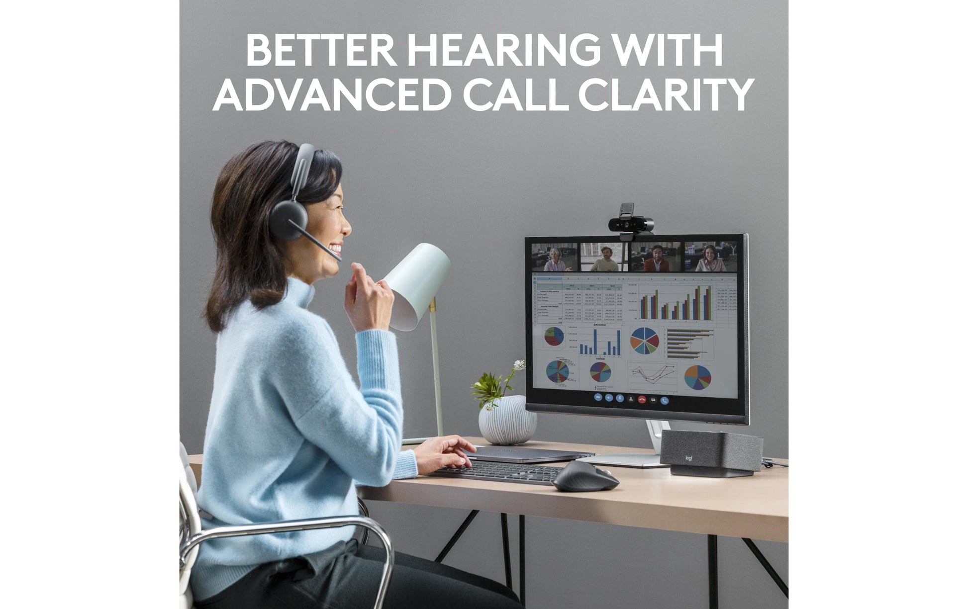 Logitech Zone Wireless 2 Office-Headset – On-Ear, Stereo, Kabel + BT, ANC, UC-optimiert, USB-C-Dongle, Graphit