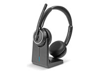 Lindy L118 Office-Headset – On-Ear, Stereo, Kabel + BT, mit USB-C-Dongle, mit Ladestation, Schwarz, BT 5.2