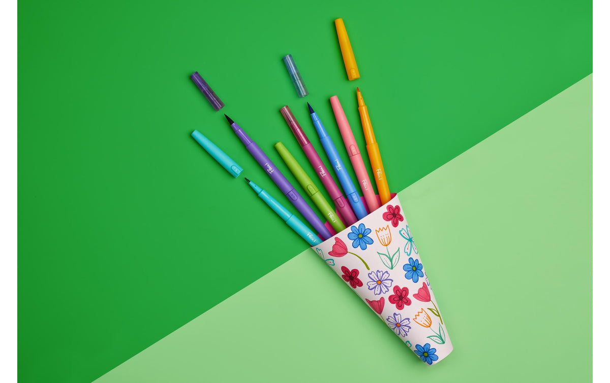 Papermate Paper Mate Flair Brush Pen, Doppelspitze – Pinsel + Rundspitze, 0,7 mm, wischfest, 8 Farben