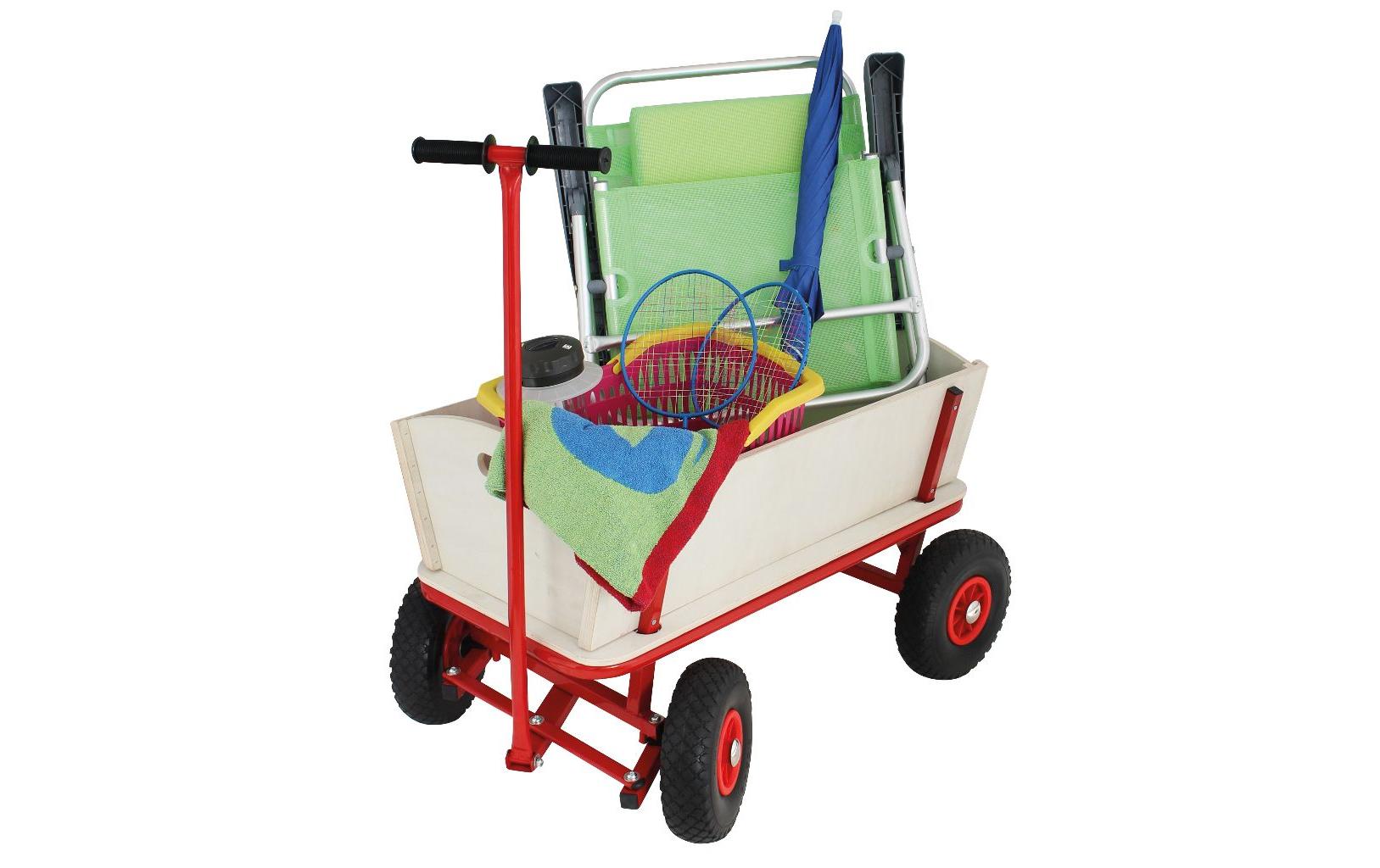 Eurotrail Bolder Wagen Classic – mit Holzabdeckung – bis 100 kg – 840×520×600 mm – rot – Stahl, Holz