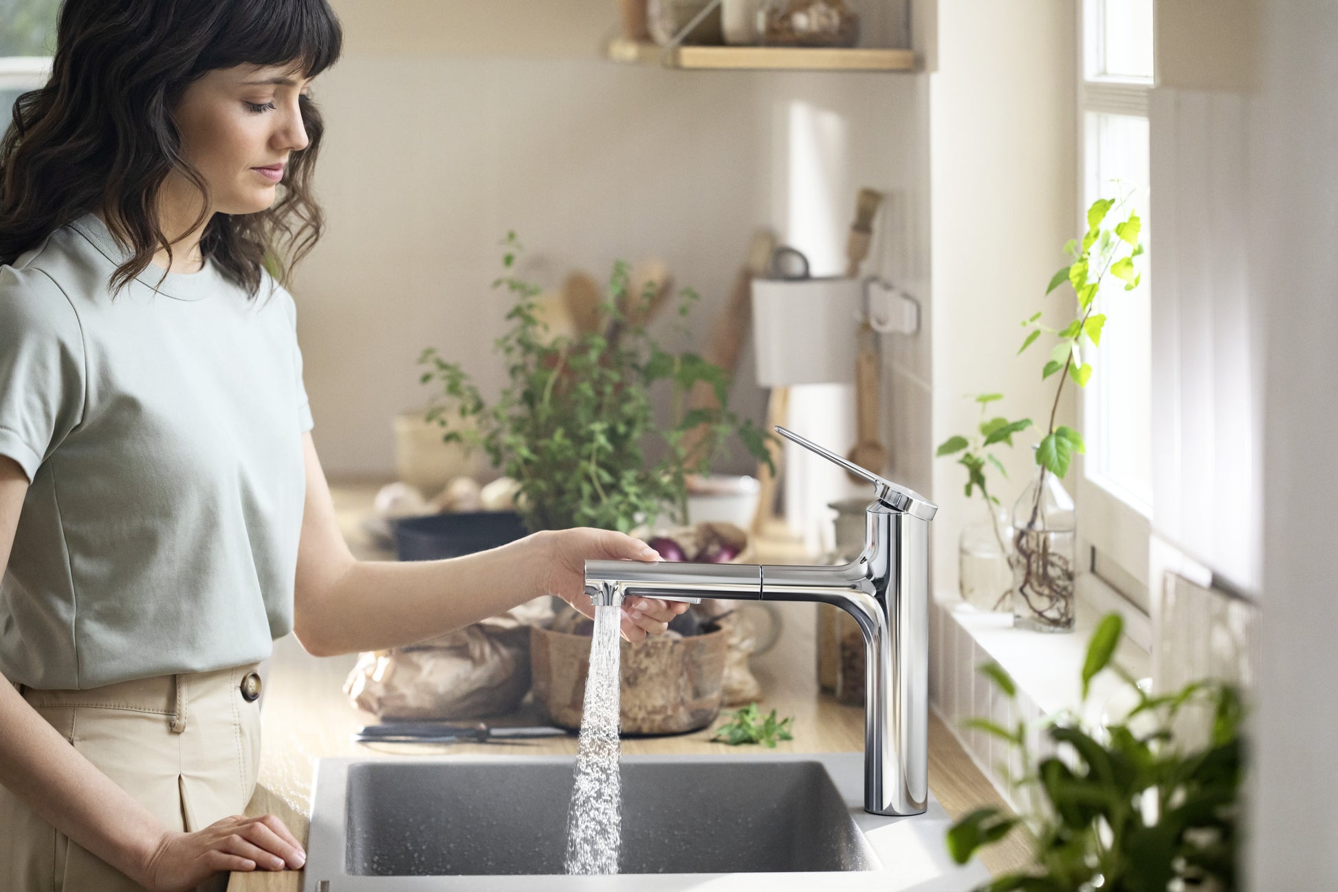 Hansgrohe Einhebelmischer Zesis M33 – 5,1×23,1×25,9 cm, Messing, Ausziehbare Brause, Chrom
