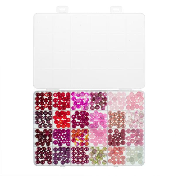GLOREX Glasperlen – rot/pink assortiert – Ø 5 mm – 360 Stk. – Schmuckset