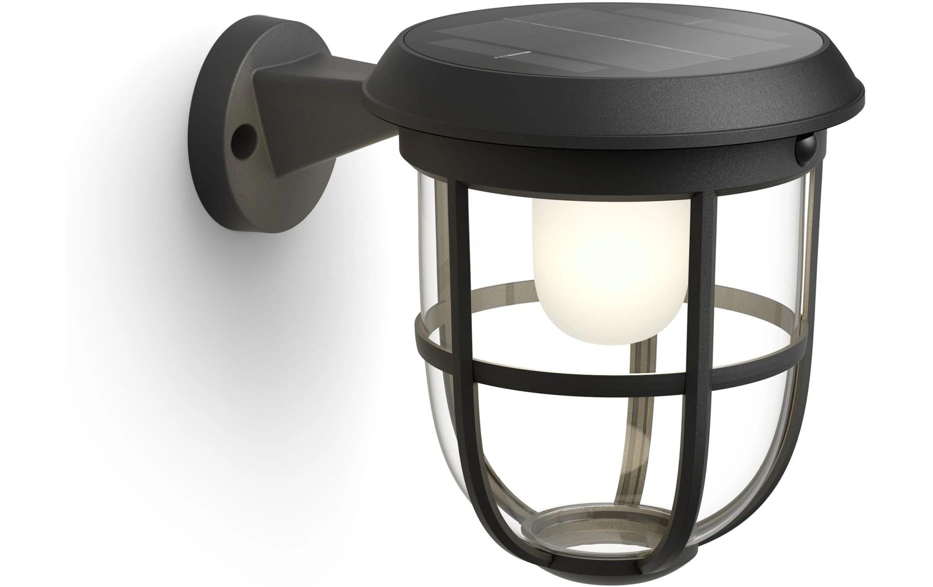 Philips by Signify Philips Aussenwandleuchte – Warmweiss, 3000 K, IP44, Solarbetrieb, mit Bewegungsmelder, Schwarz, Kunststoff