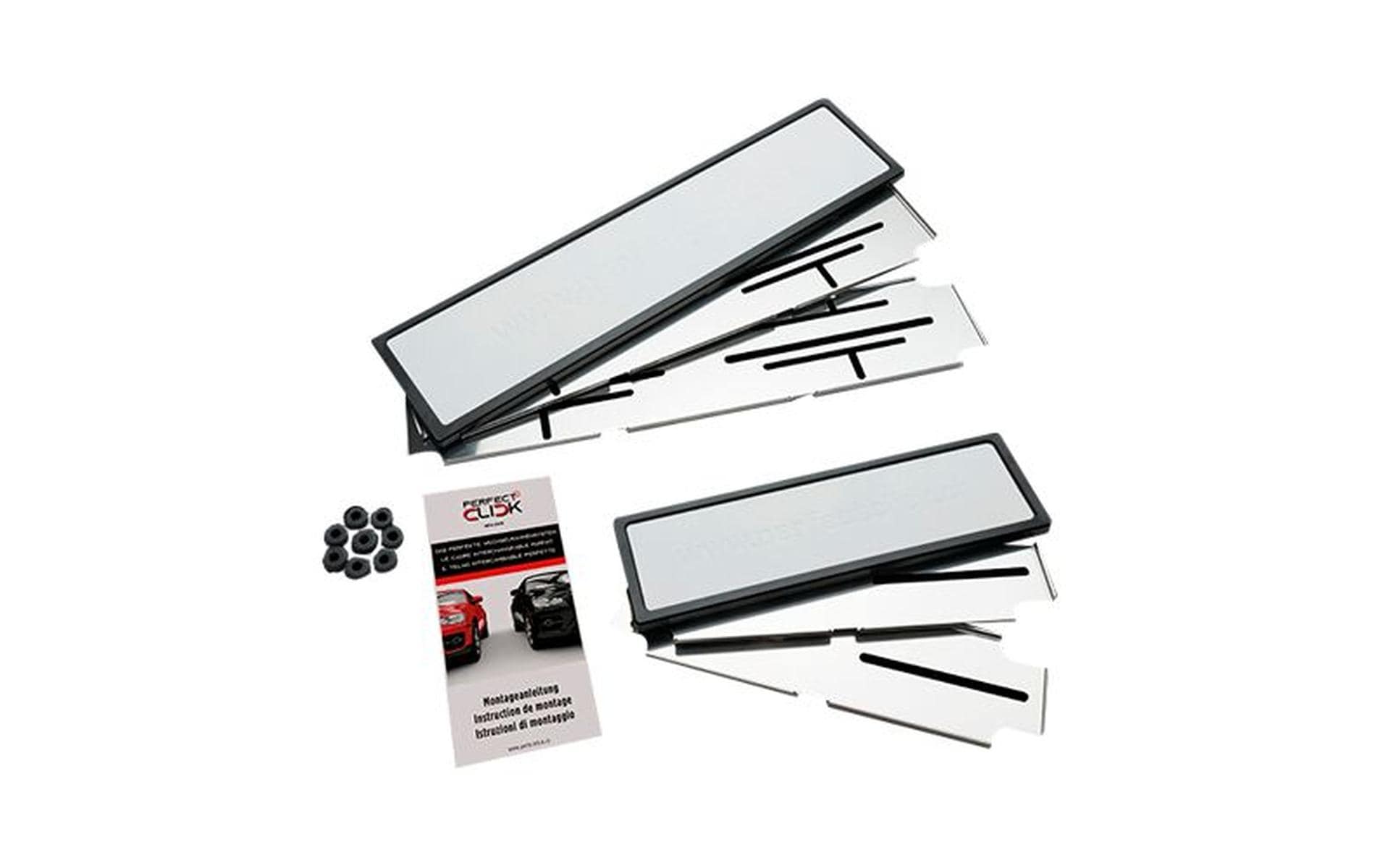 Perfect Click Nummernrahmen – für Kennzeichen – 30 × 8 cm, 50 × 11 cm – Aluminium & Kunststoff, Schwarz