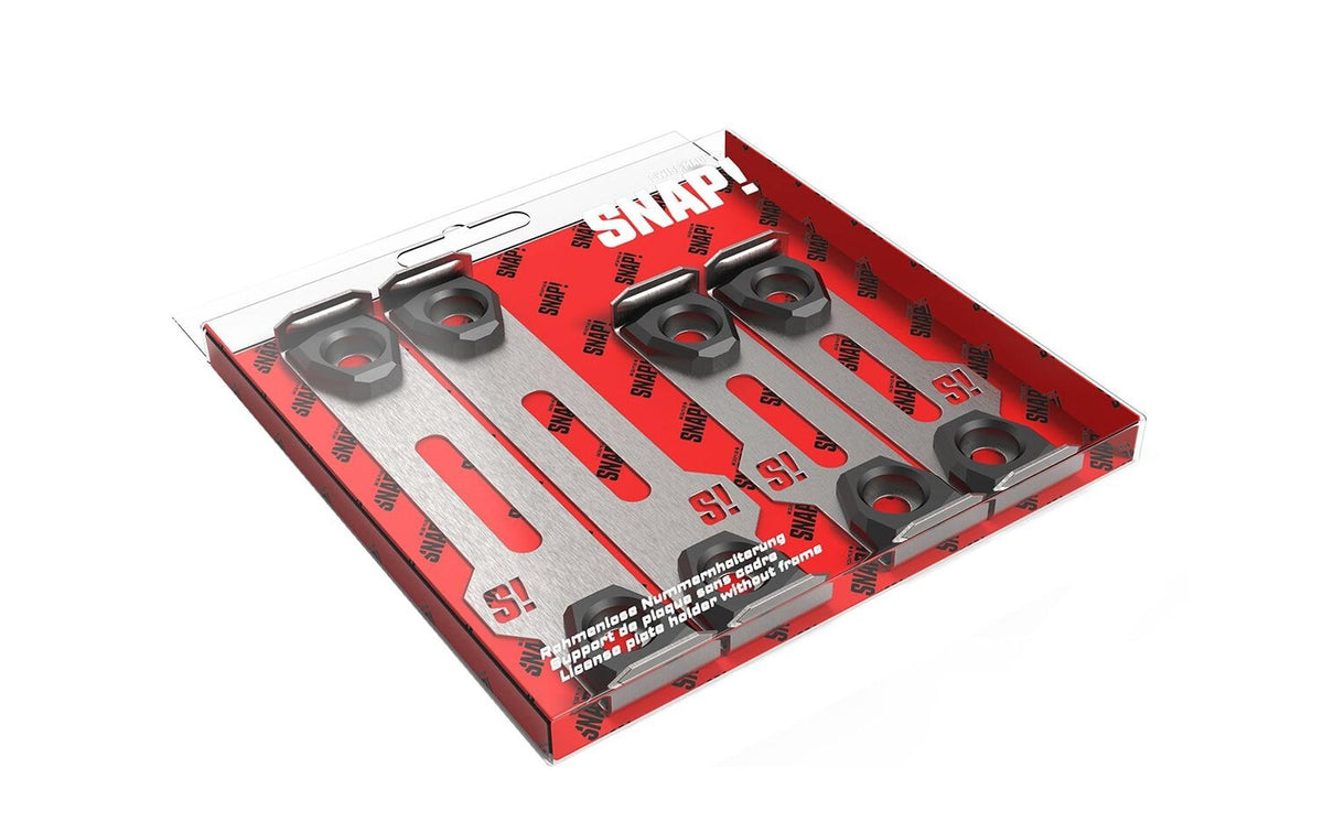 Snap Appliance SNAP Nummernhalter – für Langformat – rahmenlos, Klick-/Wechselsystem – Edelstahl – 300×80 mm / 500×110 mm