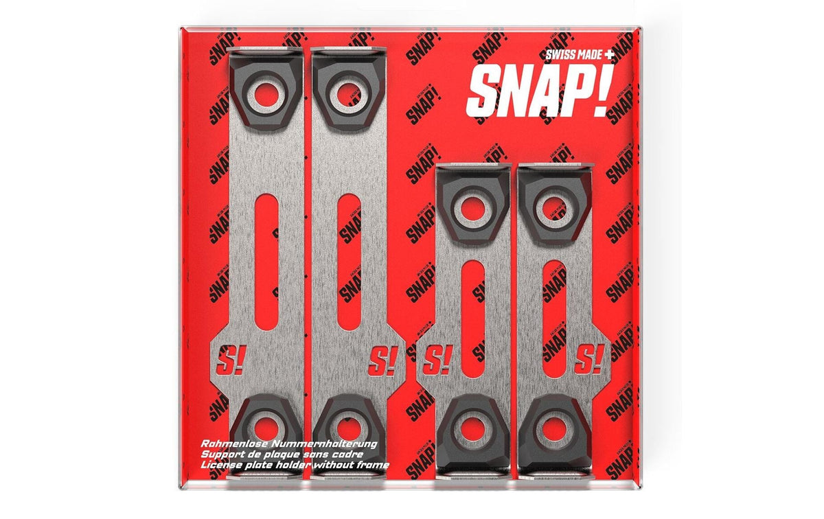 Snap Appliance SNAP Nummernhalter – für Langformat – rahmenlos, Klick-/Wechselsystem – Edelstahl – 300×80 mm / 500×110 mm