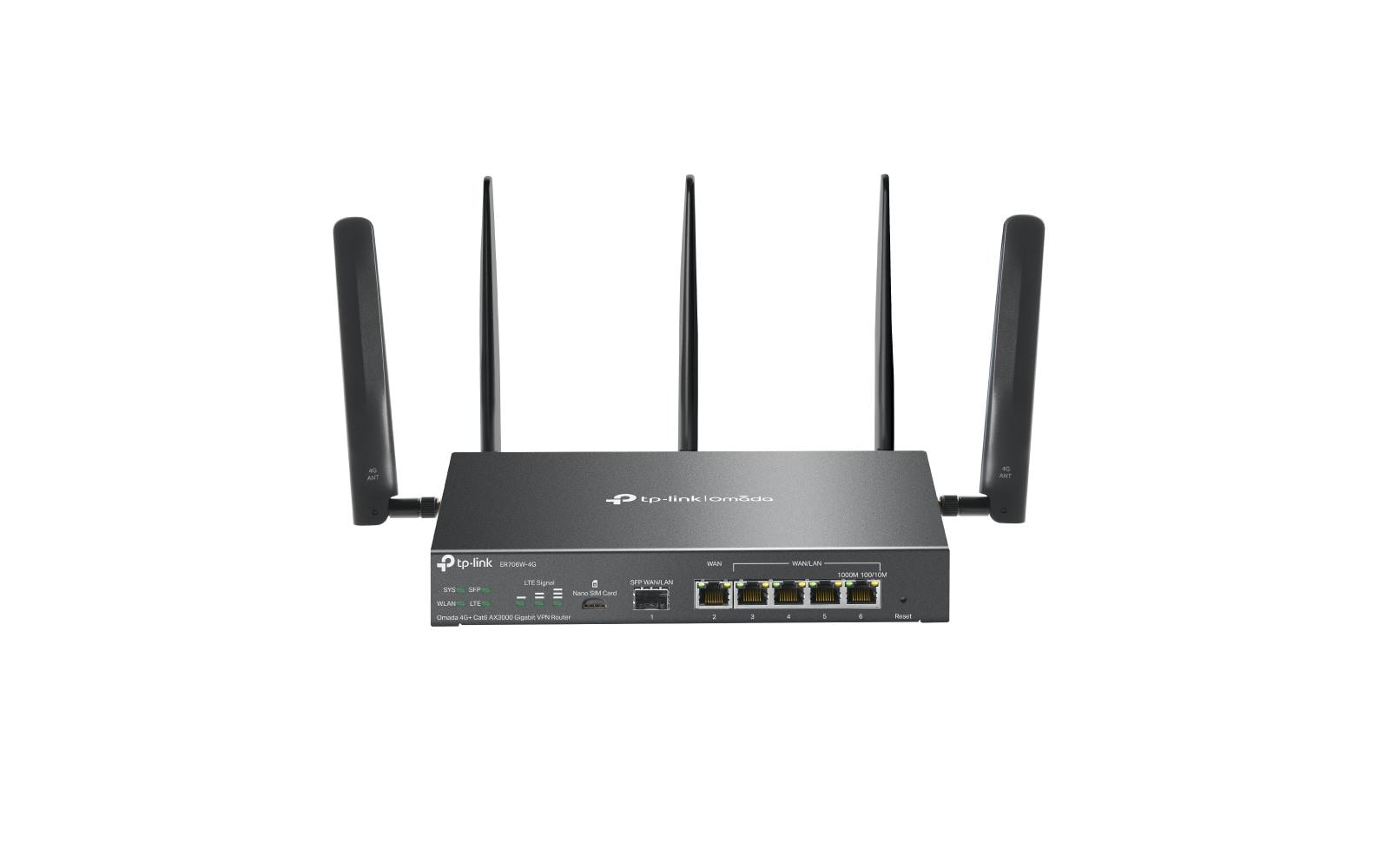 TP-Link ER706W-4G – WLAN-Router – Wi-Fi 6 Dual-Band (2,4/5 GHz), 2,4 Gbit/s, GbE