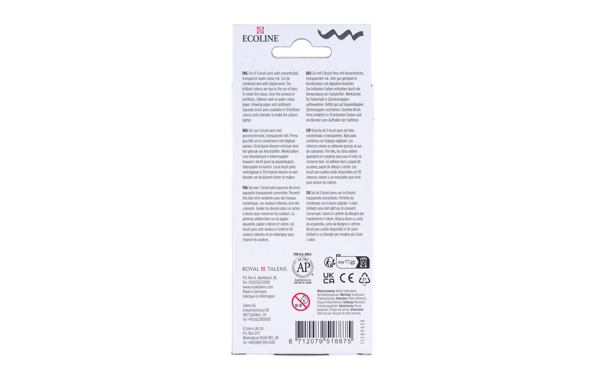 Talens Ecoline Brush Pen – Pinselspitze, wasserbasiert, 5 Farben