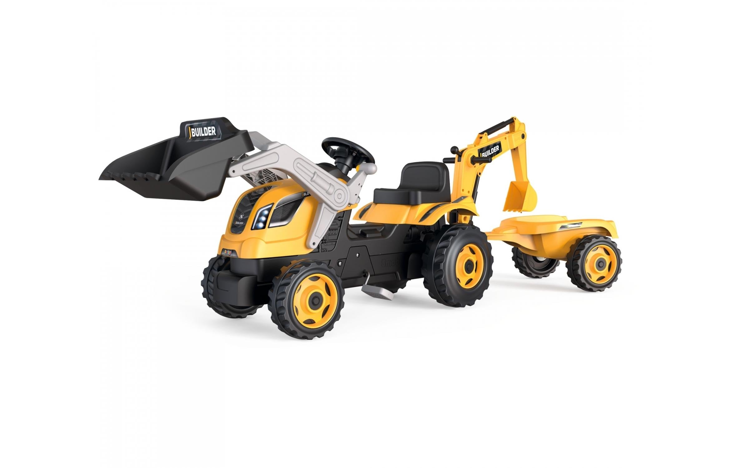 Smoby Traktor – mit Frontlader, Anhänger – 44,0 × 66,0 × 182,0 cm – ab 3 J. – Kunststoff – schwarz/gelb