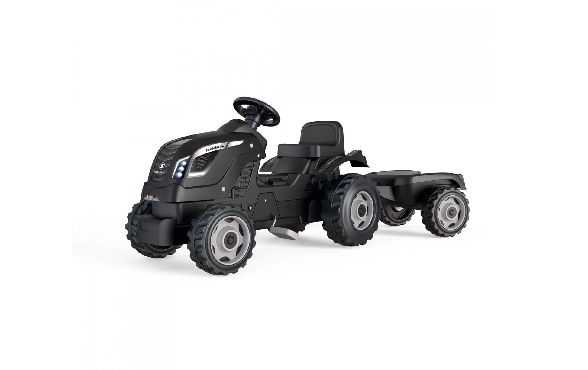 Smoby Traktor – inkl. Anhänger – 44 × 54,5 × 142 cm – ab 3 Jahren – Kunststoff, schwarz/grau
