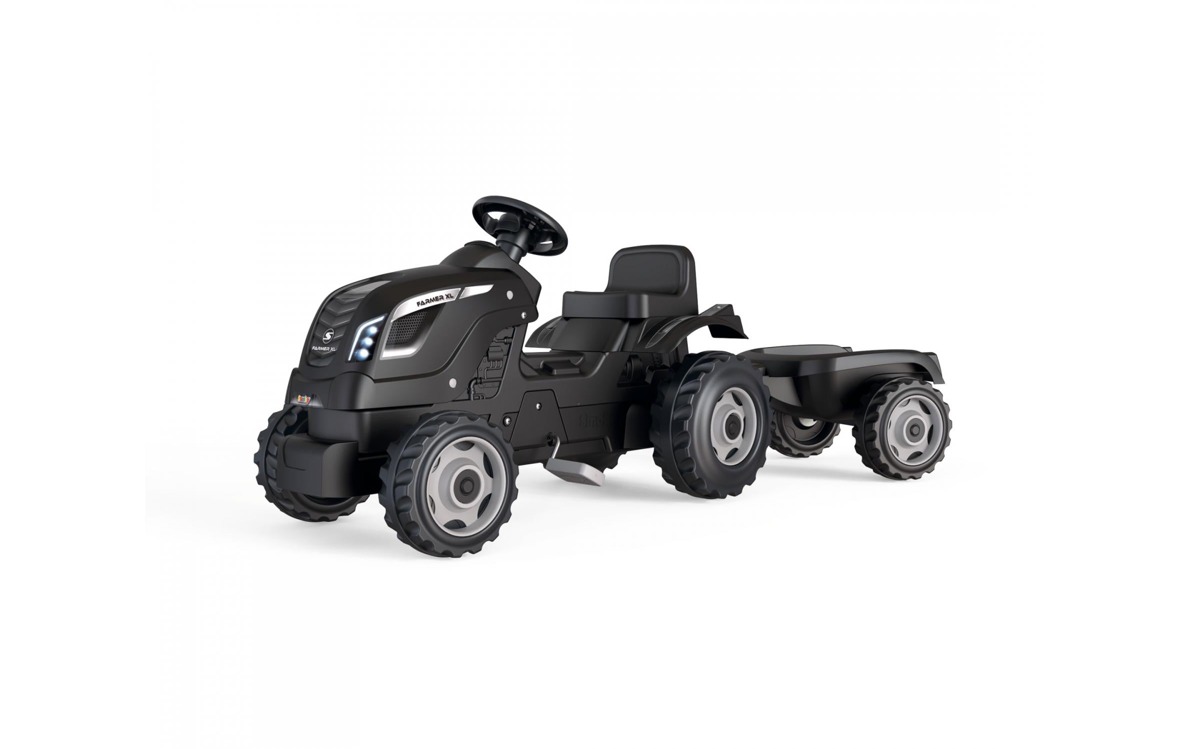 Smoby Traktor – inkl. Anhänger – 44 × 54,5 × 142 cm – ab 3 Jahren – Kunststoff, schwarz/grau