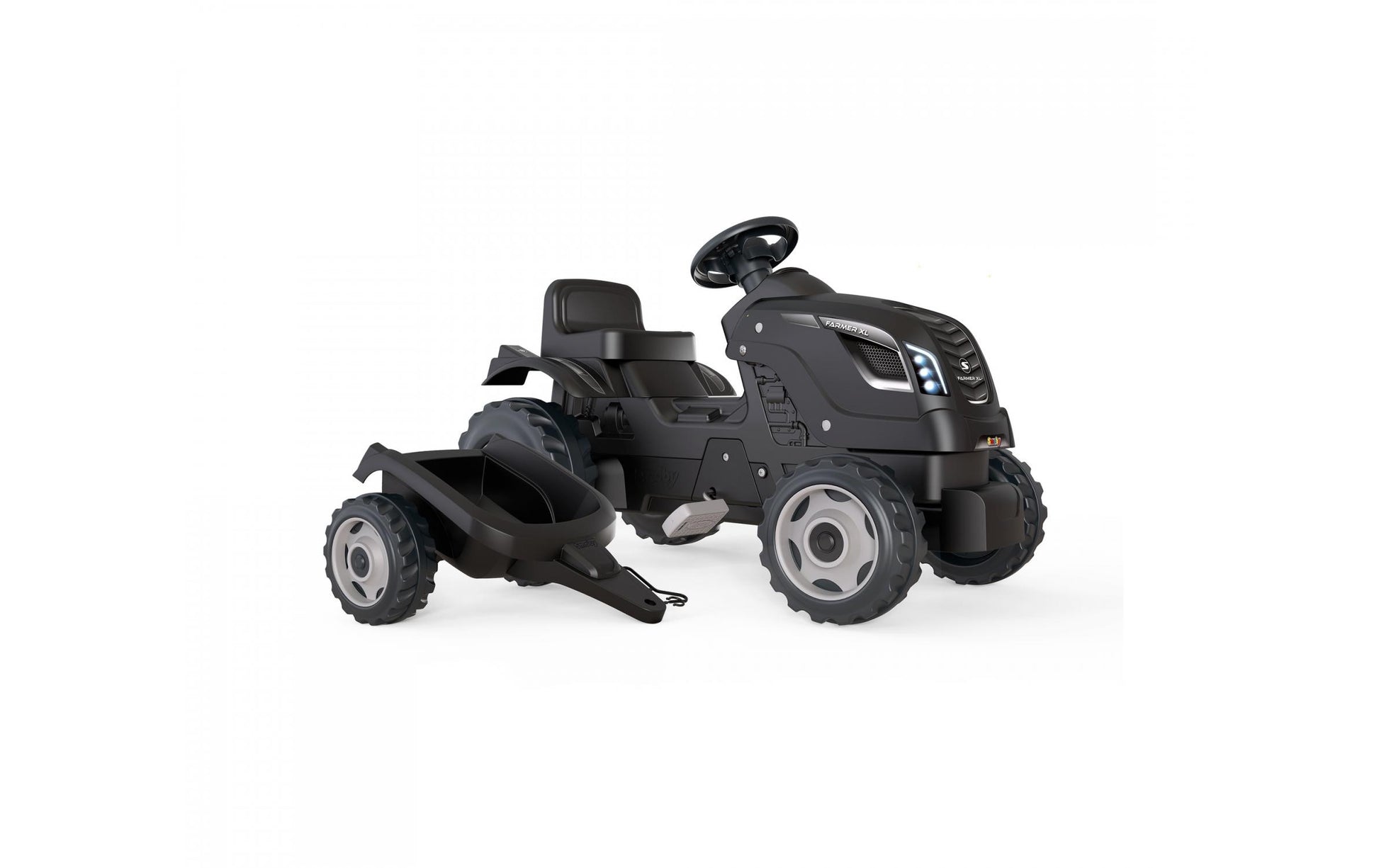 Smoby Traktor – inkl. Anhänger – 44 × 54,5 × 142 cm – ab 3 Jahren – Kunststoff, schwarz/grau