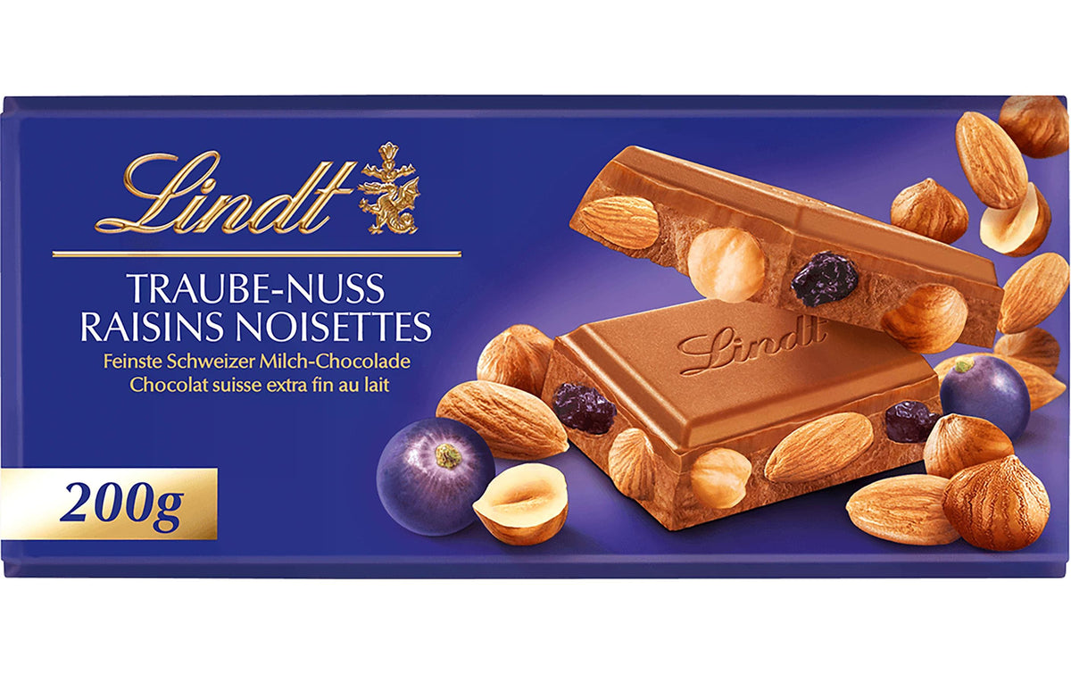 Lindt Tafelschokolade – Milch, Rosine, Haselnuss & Mandel – 200 g
