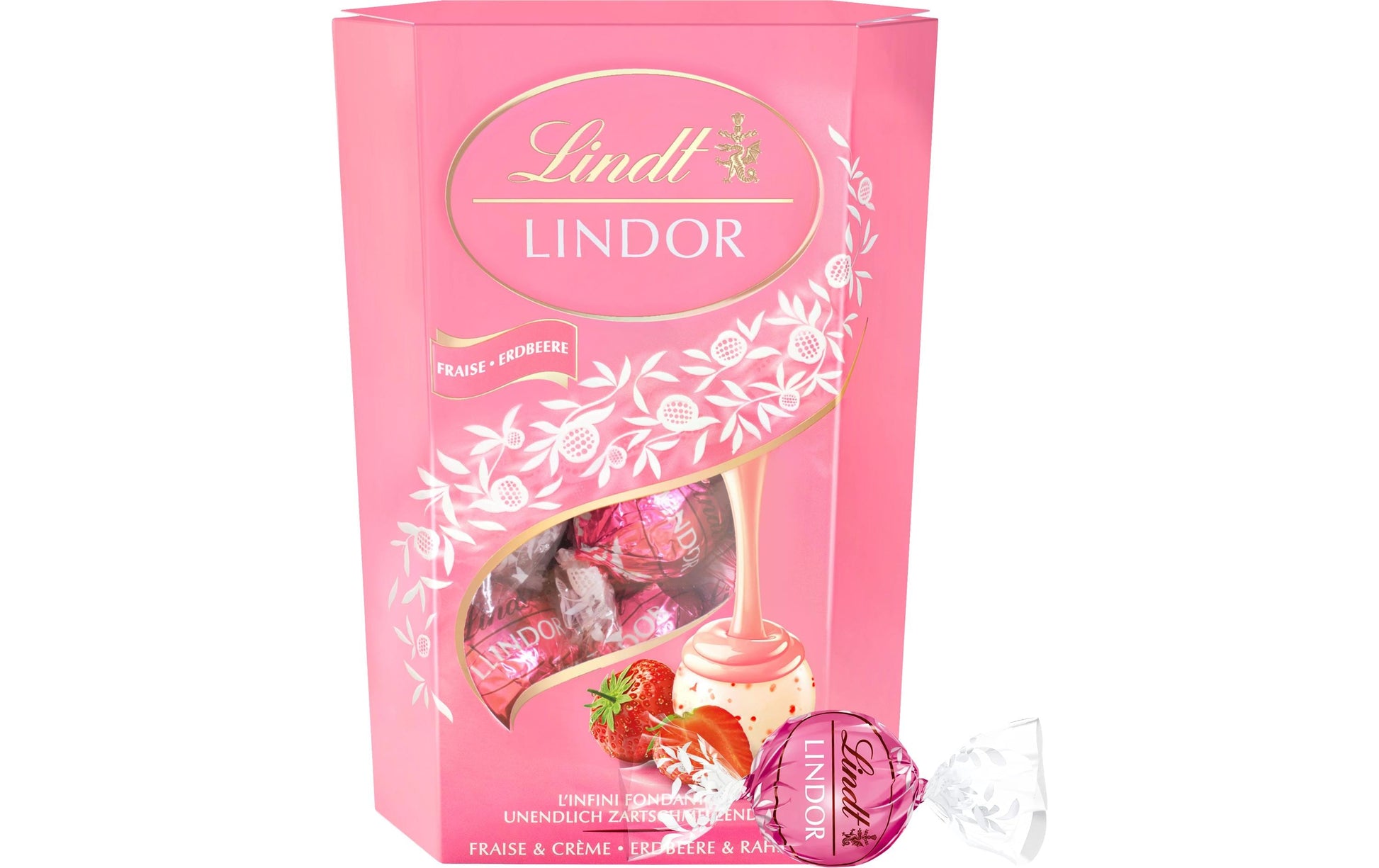 Lindt LINDOR Pralinés – Erdbeere, weisse Schokolade – 200 g