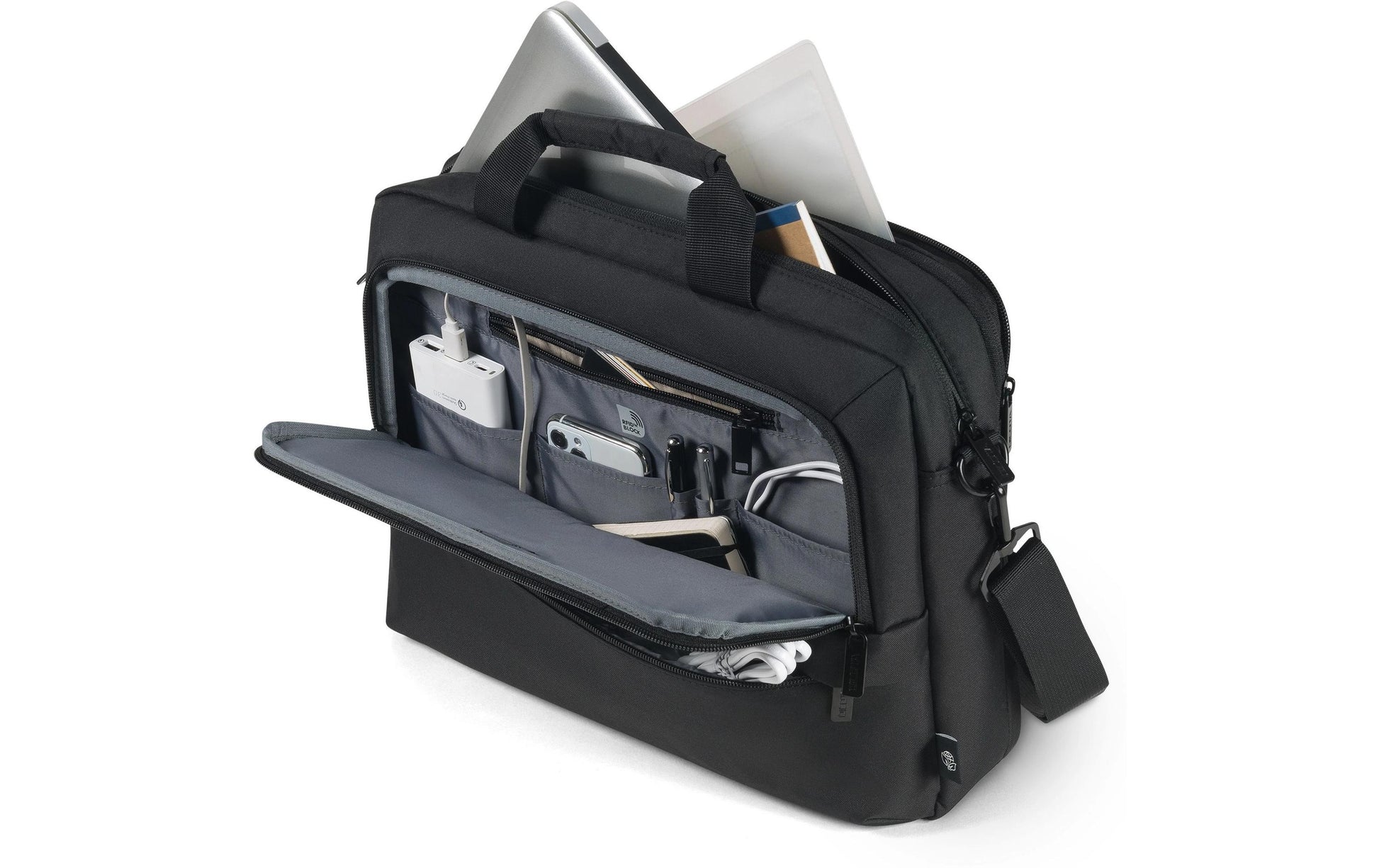 DICOTA Notebook-Tasche bis 14,1" – aus 100% recyceltem PET, wasserabweisend – Schwarz