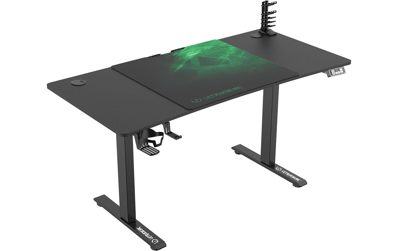 Ultradesk Level V2 Gaming-Tisch – 140 × 68 cm, höhenverstellbar, schwarz/grün, Stahl