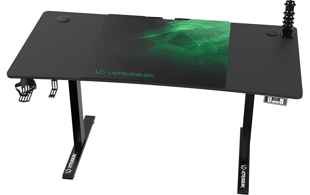 Ultradesk Level V2 Gaming-Tisch – 140 × 68 cm, höhenverstellbar, schwarz/grün, Stahl