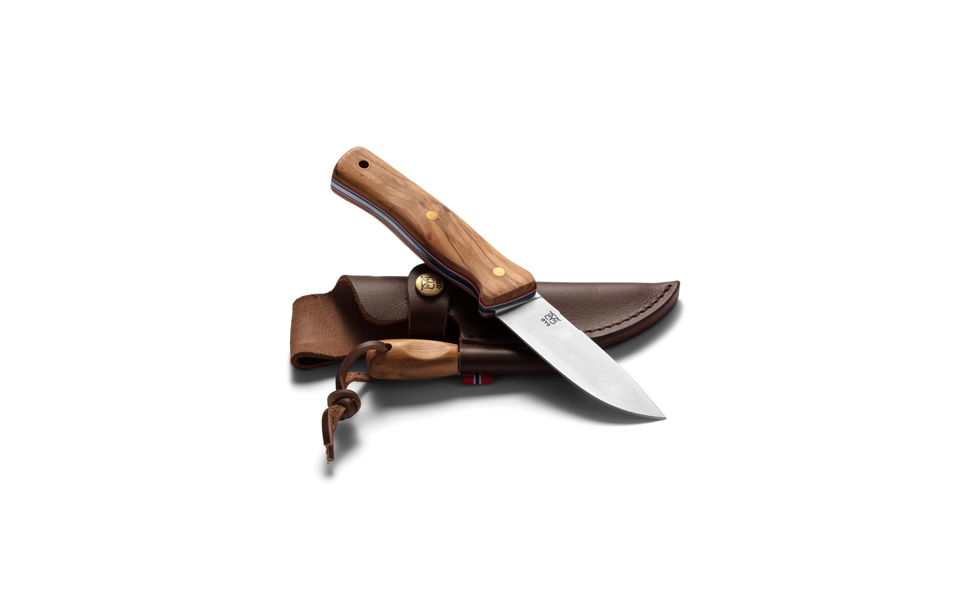 Øyo FEMUNDEN – Outdoormesser 100 mm, Olivenholzgriff, mit Lederscheide