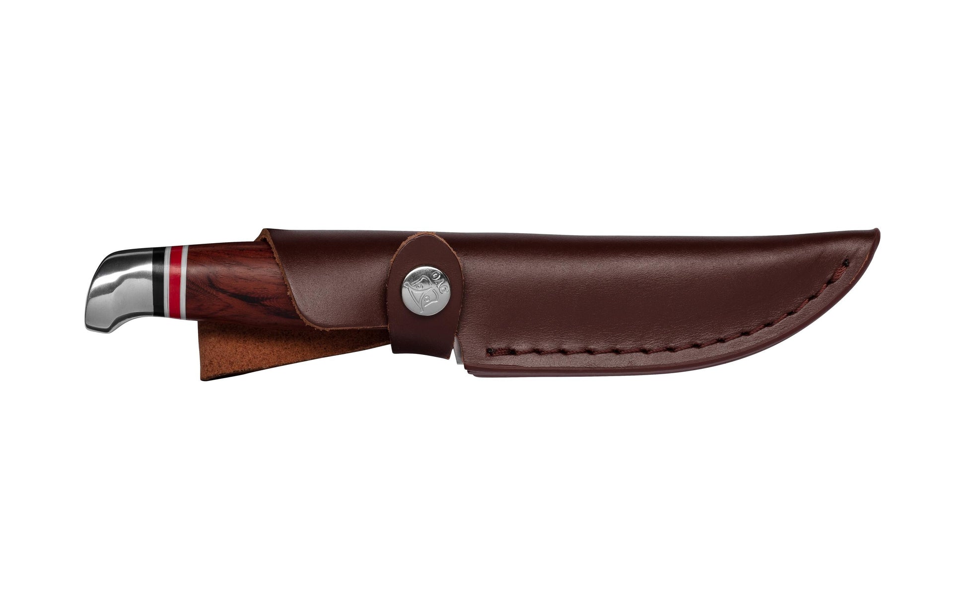 Øyo GEILO – Outdoormesser 110 mm, Stahl, mit Lederscheide, dunkelbraun