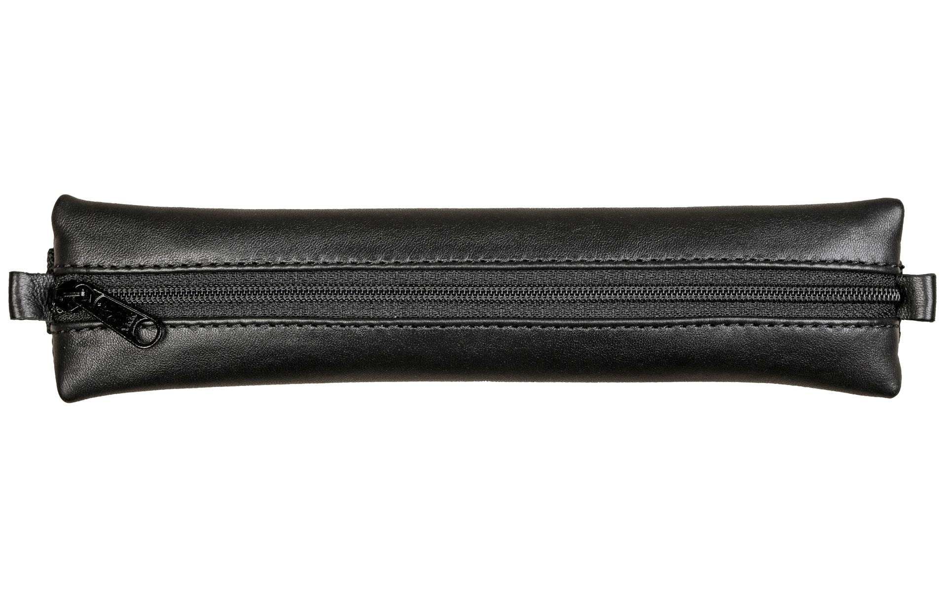 Clairefontaine Schlamperetui, leer, schwarz, Leder, 20 × 4,5 cm