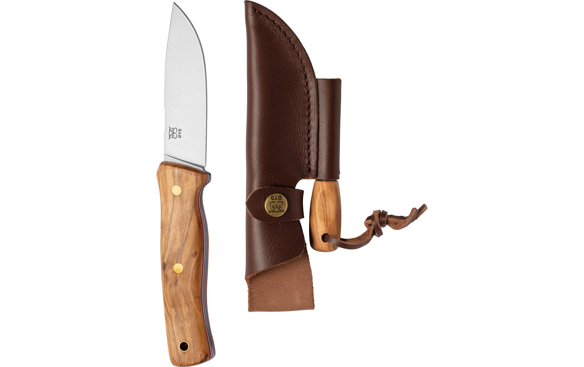 Øyo FEMUNDEN – Outdoormesser 100 mm, Olivenholzgriff, mit Lederscheide