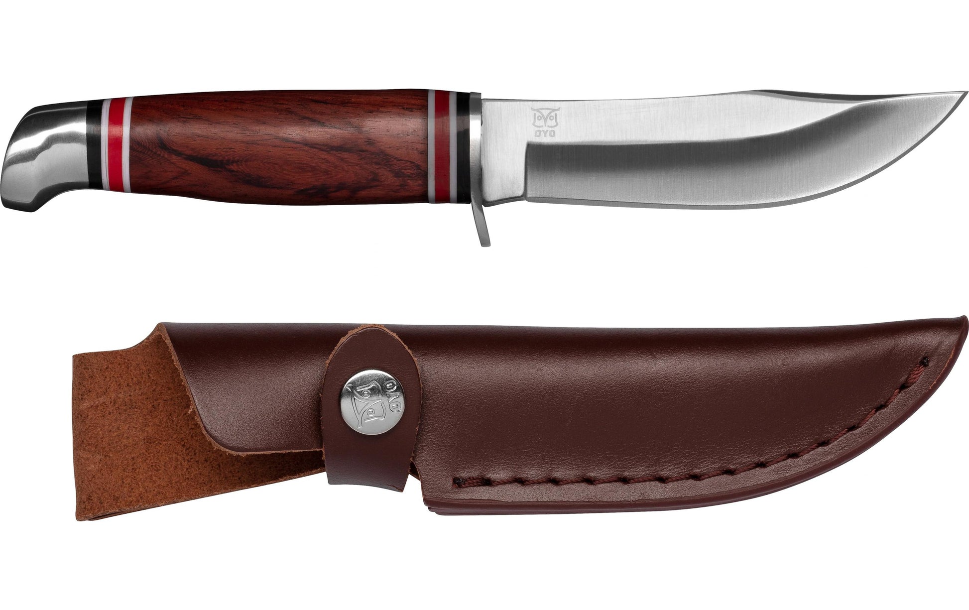 Øyo GEILO – Outdoormesser 110 mm, Stahl, mit Lederscheide, dunkelbraun