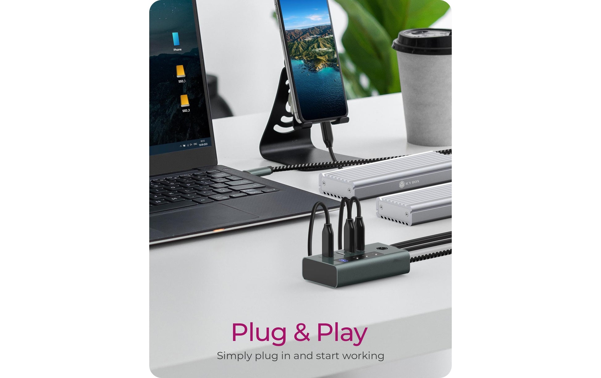 ICY BOX IB-HUB1454-C31 USB-Hub – USB-C, 4× USB-C 10 Gbit/s, 20 W PD, für Windows/Mac