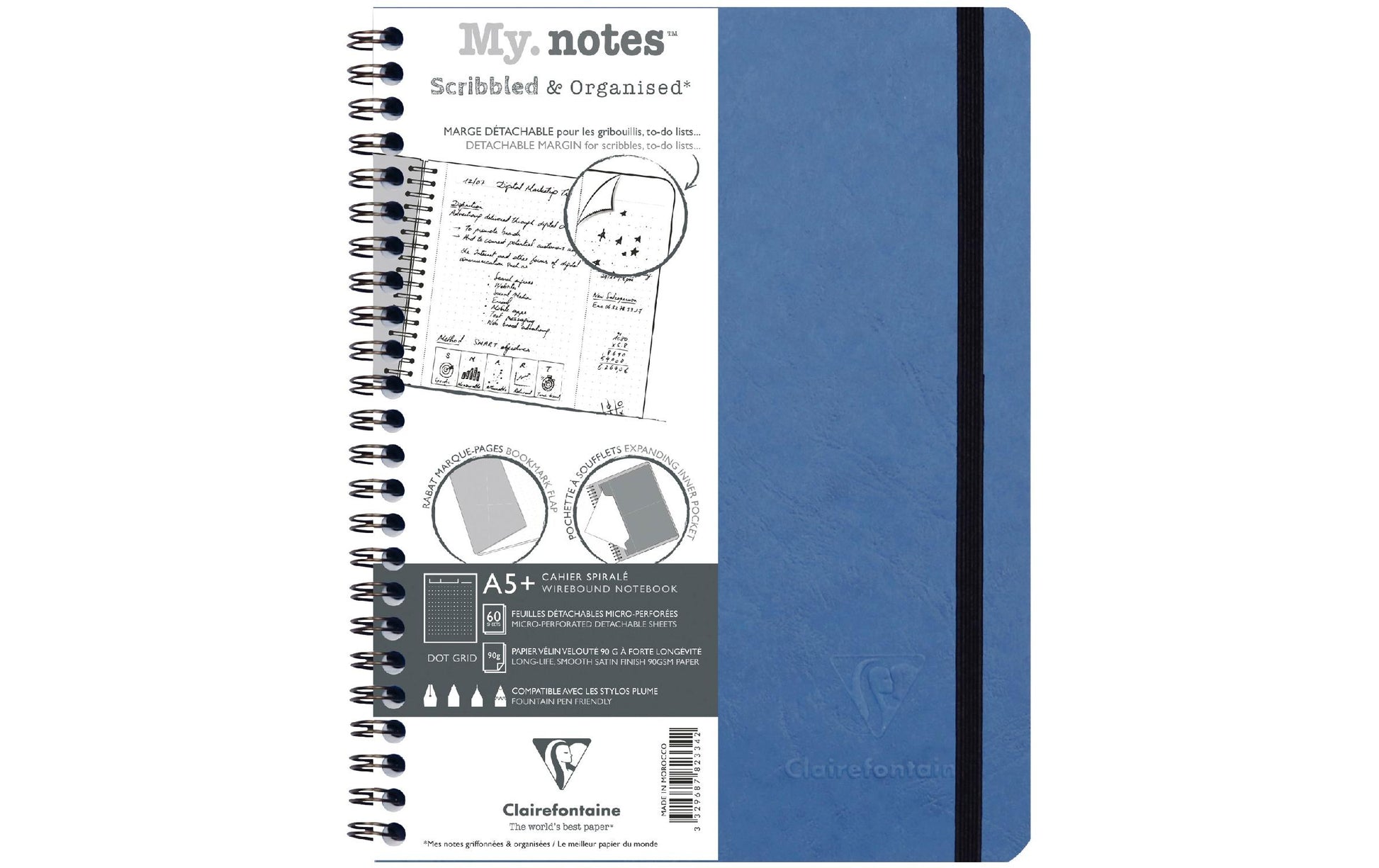 Clairefontaine Notizbuch – A5+ – punktiert 5 mm – 120 Seiten – 90 g/m² – Doppelspirale, blau, PEFC