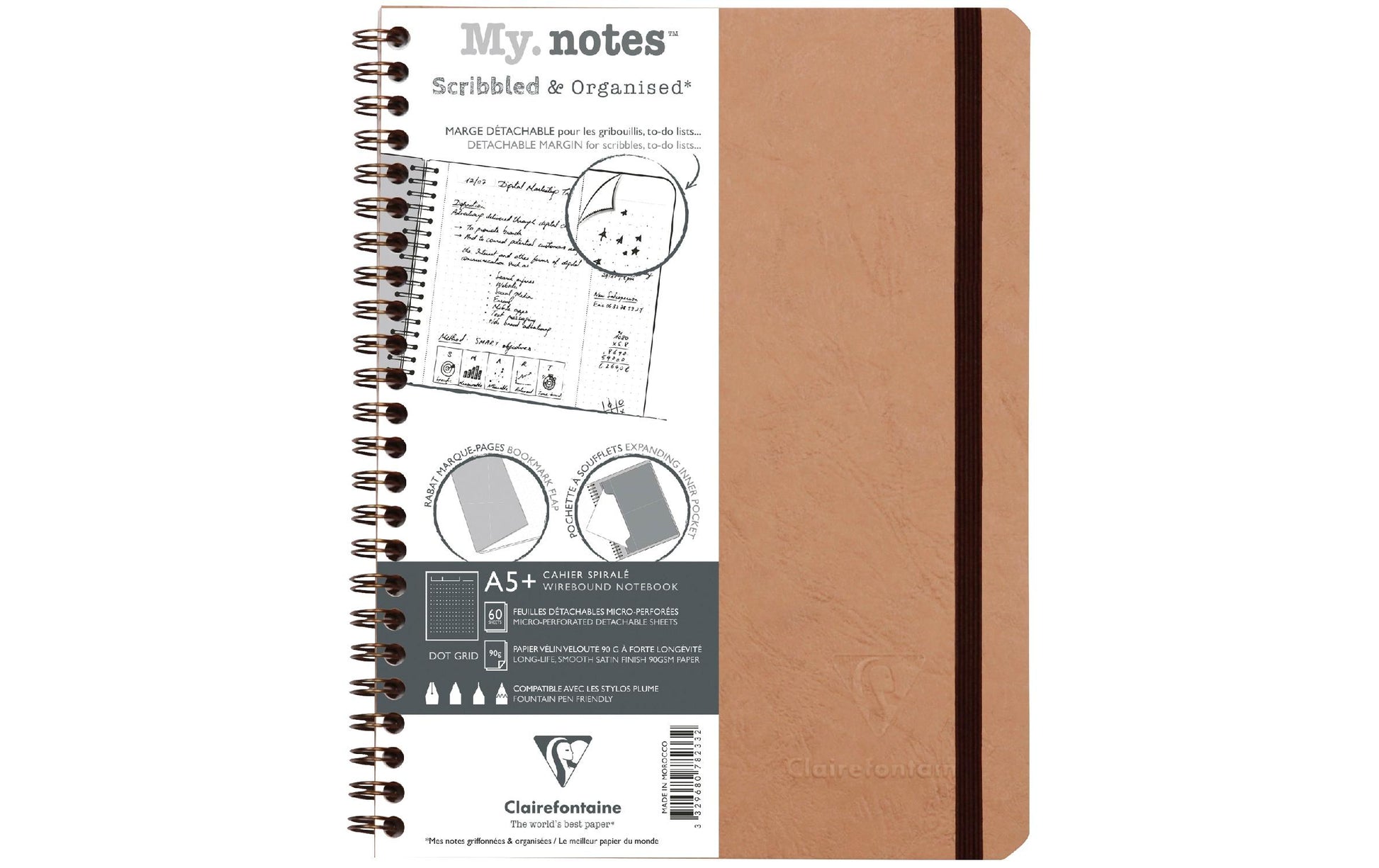 Clairefontaine Notizbuch – A5+ – 120 Seiten – 90 g/m² – Doppelspirale, Hardcover, Beige, PEFC