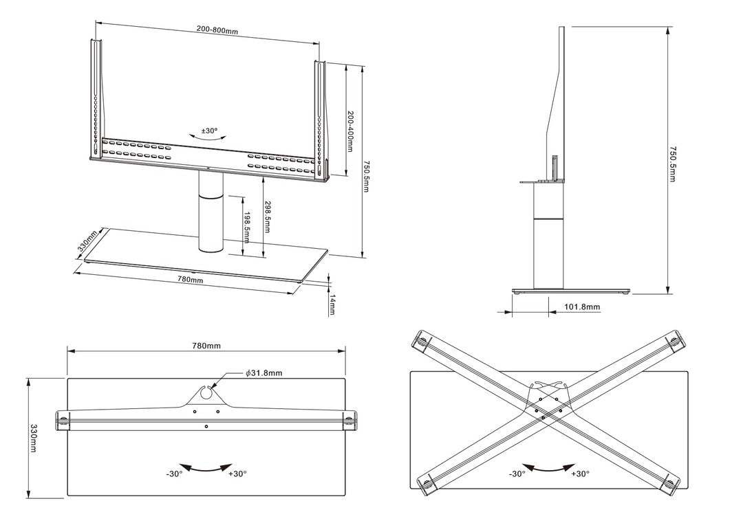 Multibrackets Turn X Large – Drehbarer Displayständer, bis 75", VESA 400×400, bis 50 kg, schwarz