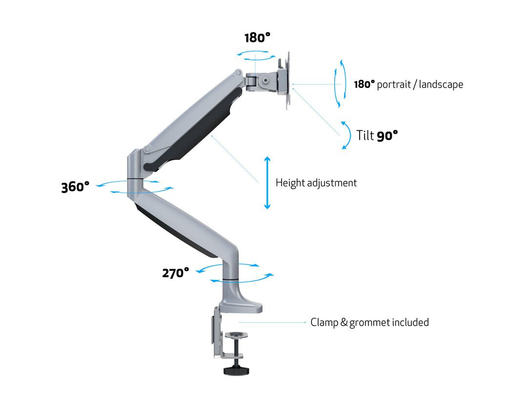 Multibrackets Spring 3255 – Tischhalterung, Tischklemme, bis 27", VESA 75 × 75/100 × 100 mm, 9 kg, silber