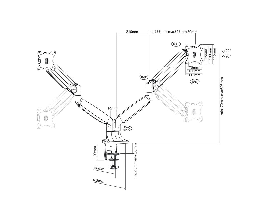 Multibrackets Duo 3286 – Monitorarm, Dual, Standfuss, bis 27", VESA 75 × 75 mm, 9 kg, drehbar, schwarz