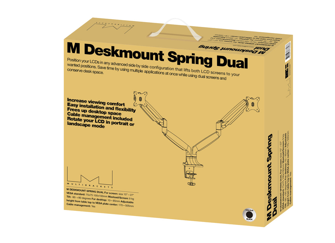 Multibrackets Duo 3286 – Monitorarm, Dual, Standfuss, bis 27", VESA 75 × 75 mm, 9 kg, drehbar, schwarz