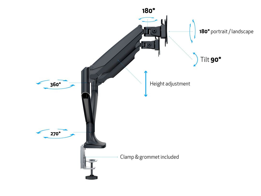 Multibrackets Duo 3286 – Monitorarm, Dual, Standfuss, bis 27", VESA 75 × 75 mm, 9 kg, drehbar, schwarz