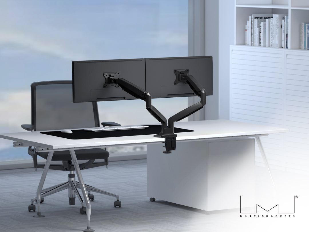 Multibrackets Duo 3286 – Monitorarm, Dual, Standfuss, bis 27", VESA 75 × 75 mm, 9 kg, drehbar, schwarz