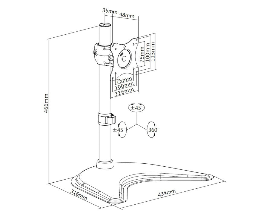 Multibrackets Tischhalterung, bis 27", VESA 75 × 75 mm, 10 kg, neigbar, höhenverstellbar, schwarz