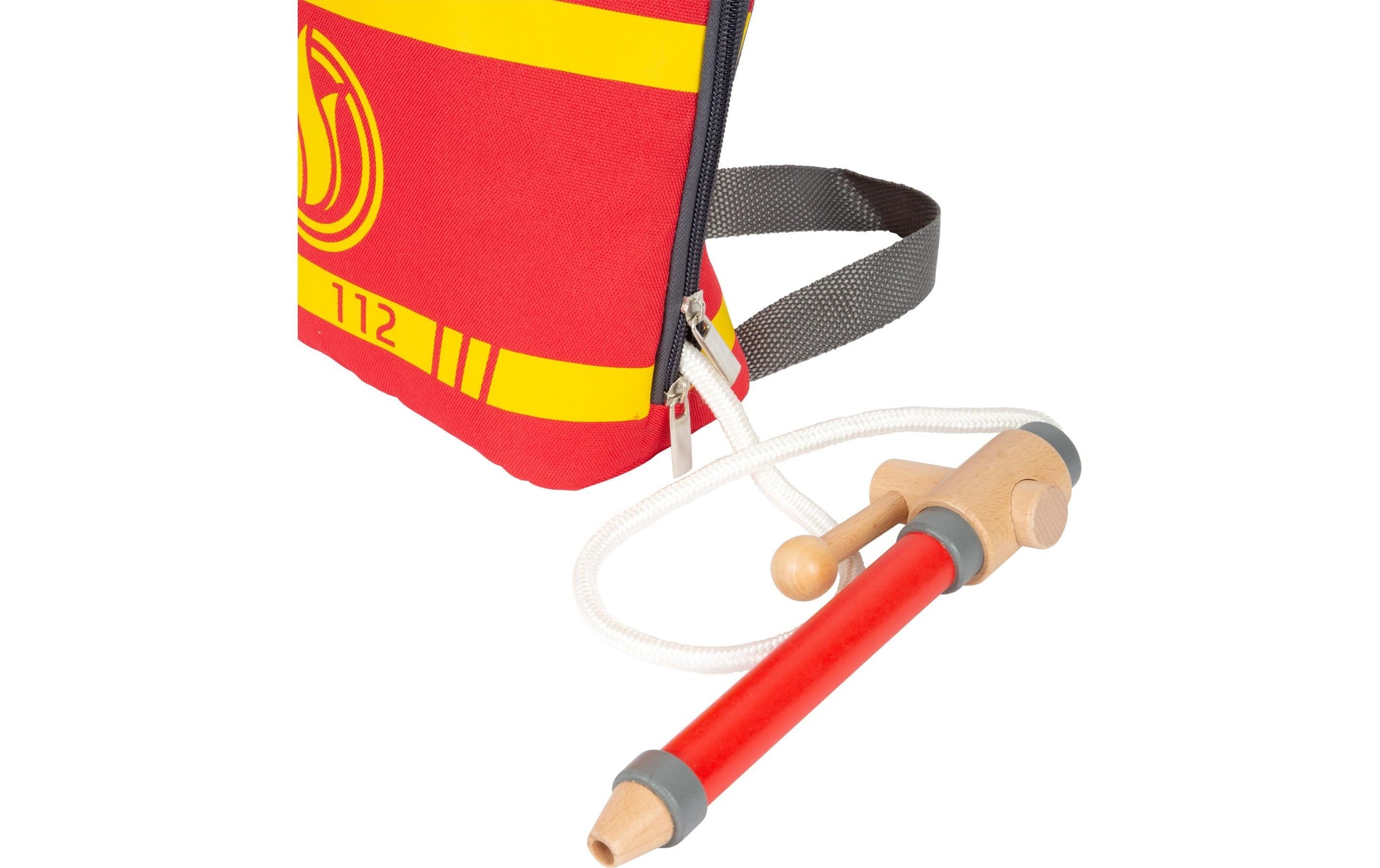 Small foot Feuerwehrrucksack – 25,0 × 26,0 × 10,0 cm – gelb/rot – ab 3 J. – Stoff, Kunststoff, Holz