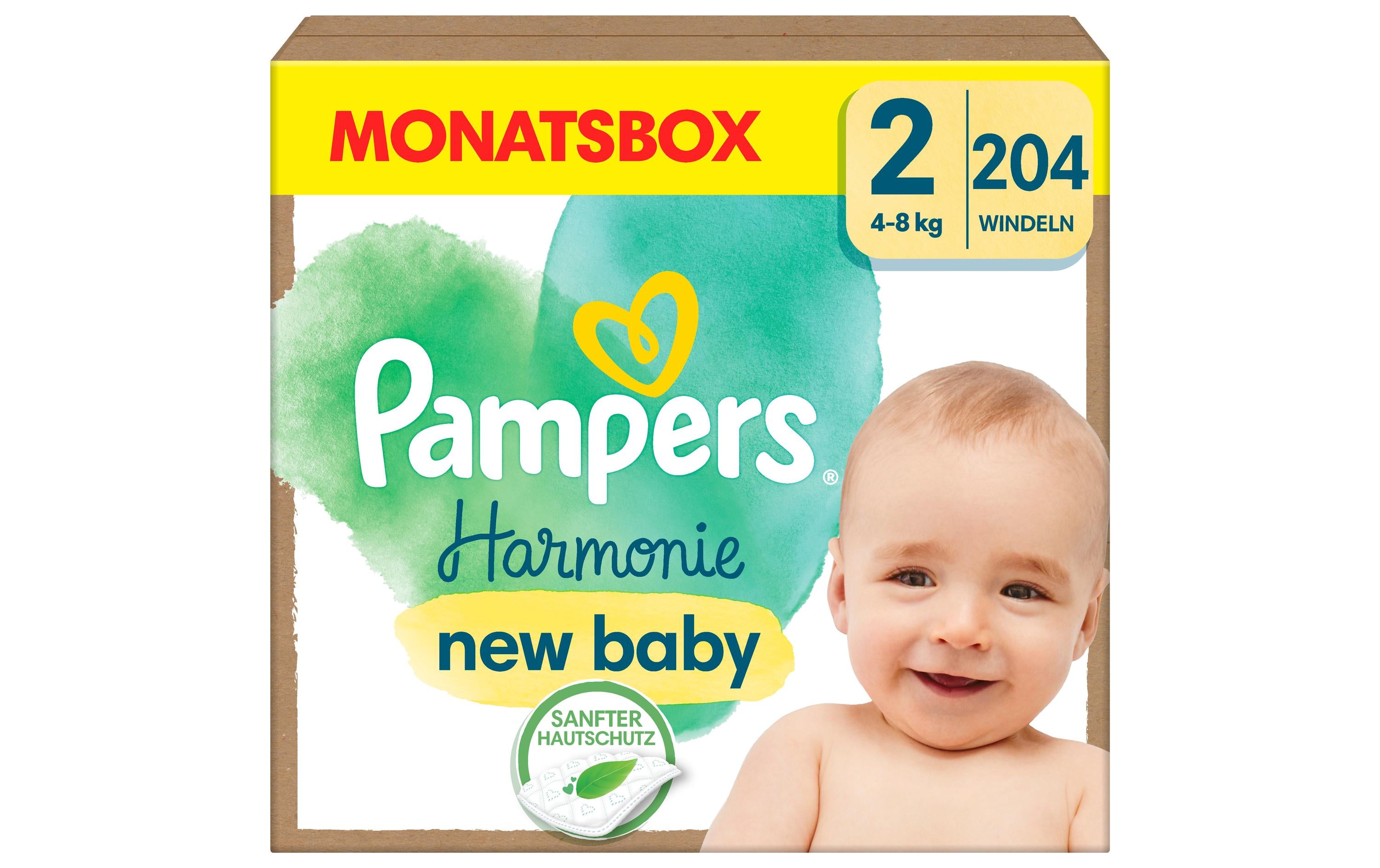 Pampers Windeln Harmonie Mini – Grösse 2 (4–8 kg) – 204 Stk – weiss