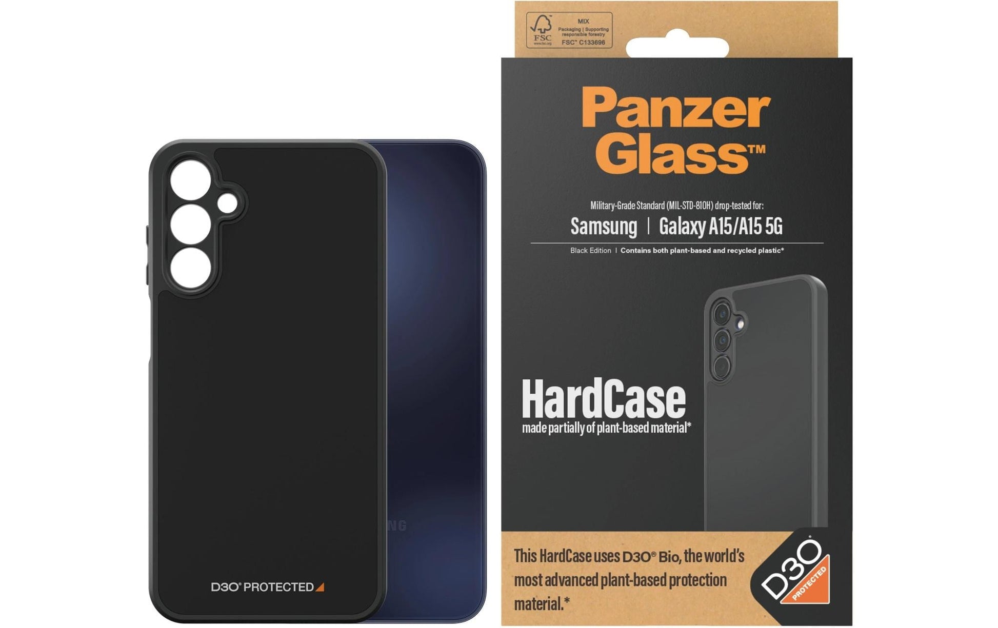 PanzerGlass Hardcase D3O Backcover – für Samsung Galaxy A15/A15 5G, Recycling-Kunststoff, Schwarz