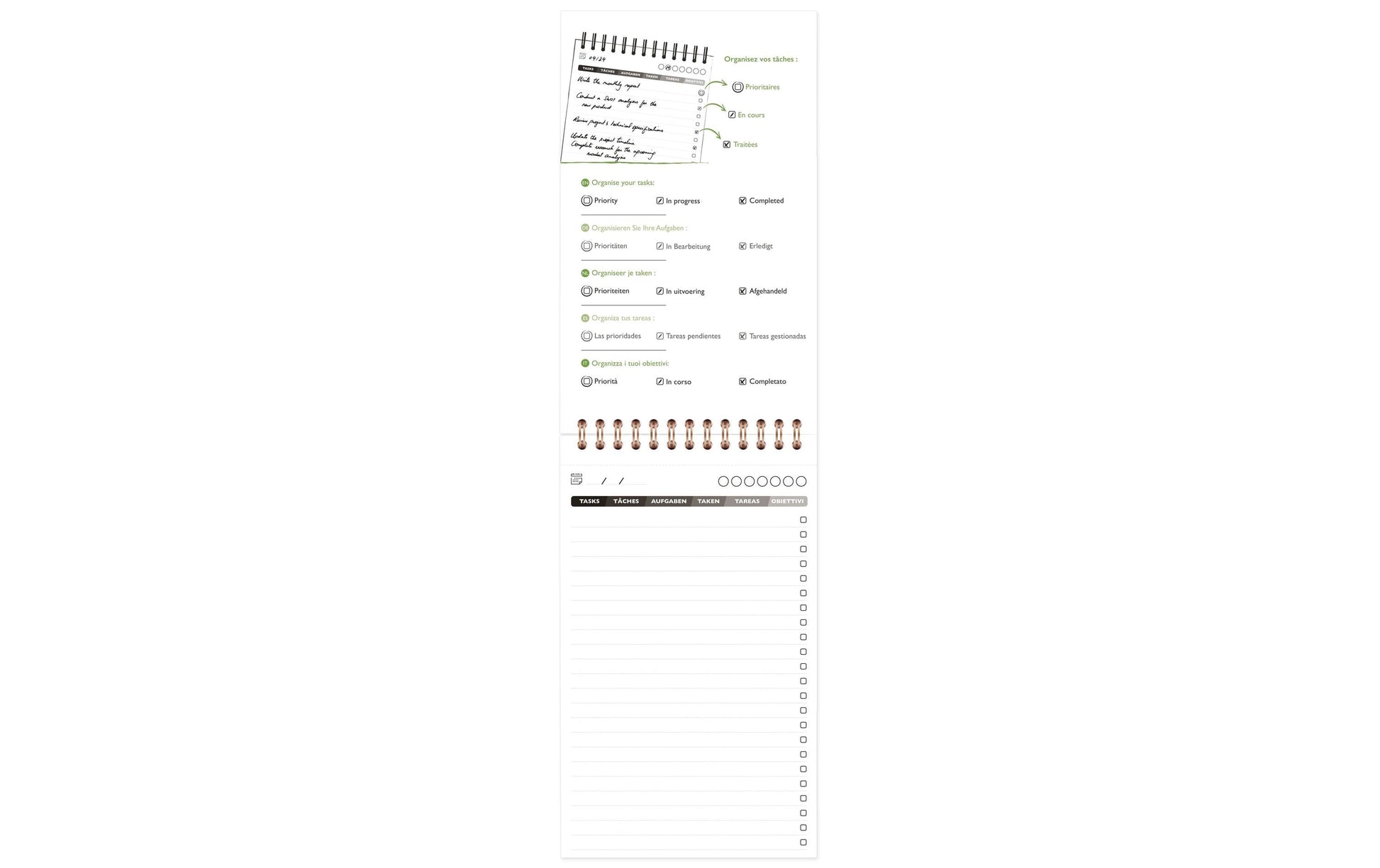 Clairefontaine TaskManager AgeBag – Planer ohne Jahr, 12 Monate, 12,0 × 18,0 cm, Hardcover, Gummiband, Braun